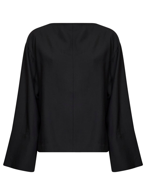 Top Eorsa Open-Back Black Twill Viscose Tops