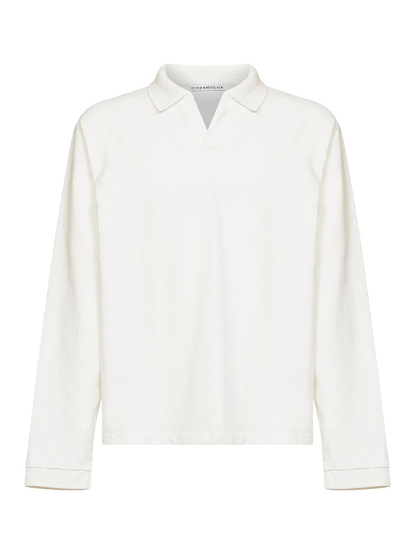 Long-Sleeve Polo Shirt Sudds Parchment White Cotton