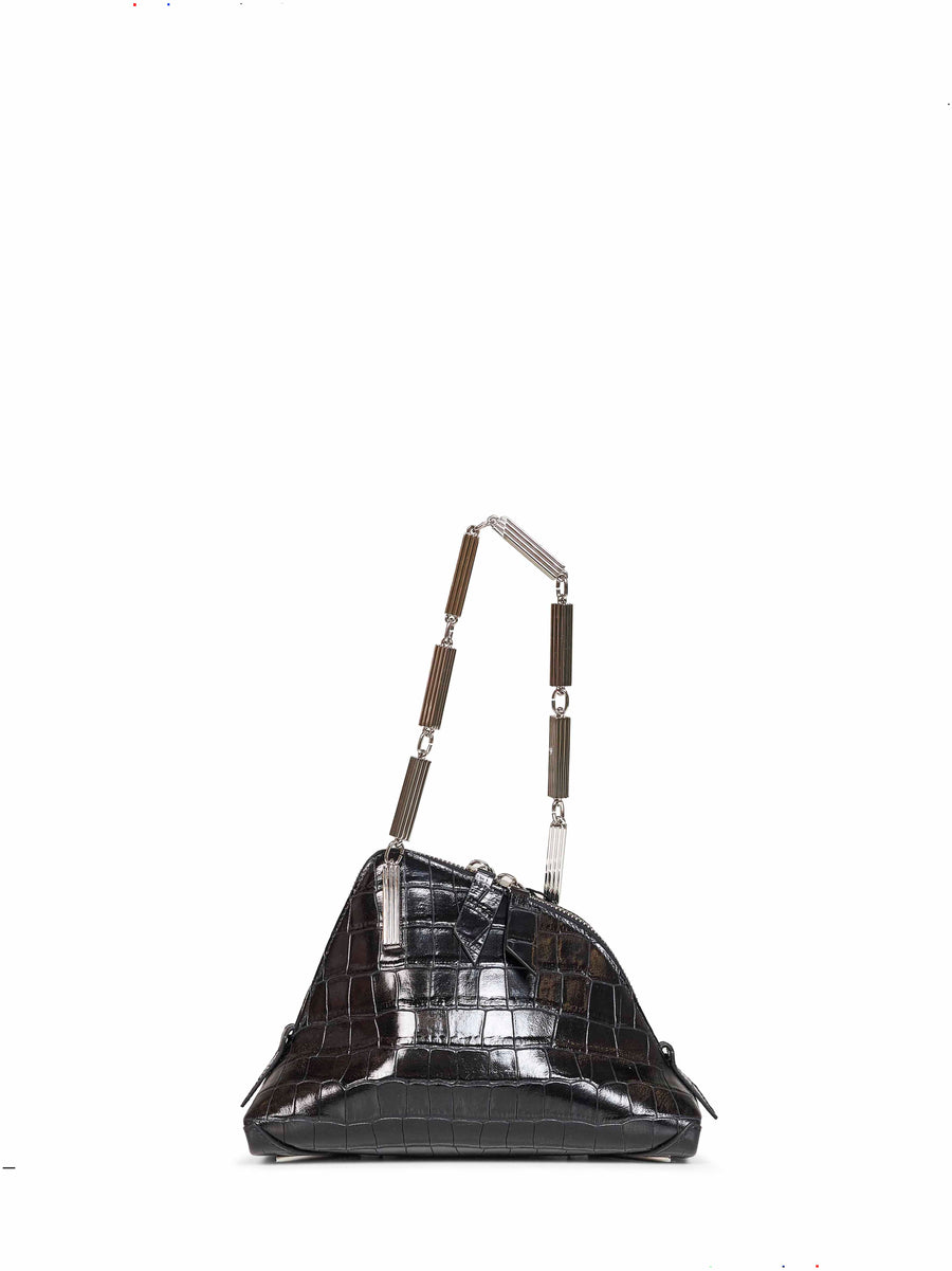Clutch La Scala Black Croco-Effect Leather Calf Handbags