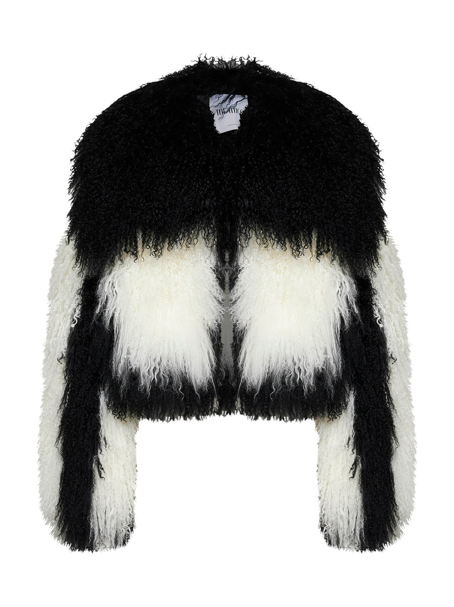 Bomber Jacket Mongolian Fur Black-Natural