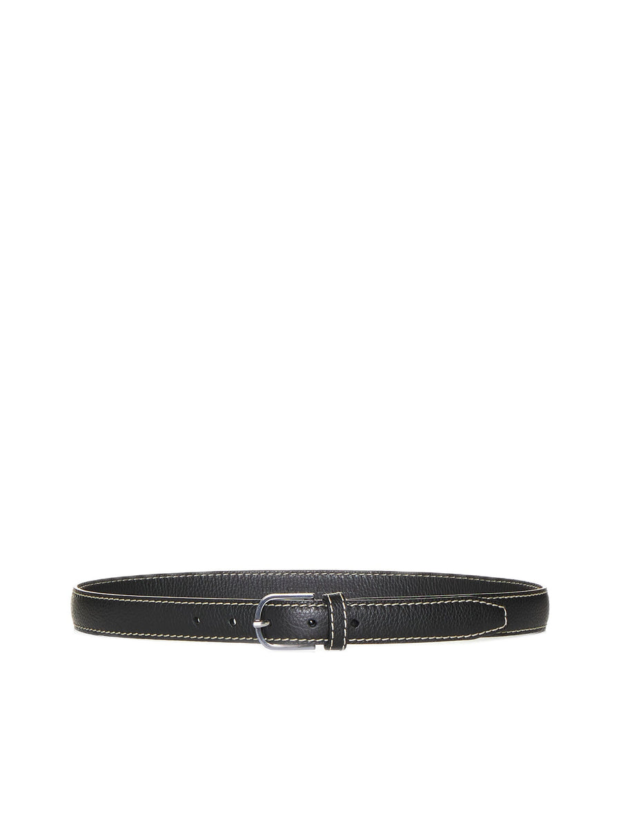 Slim Grained-Leather Trouser Belt Black Calf Leather