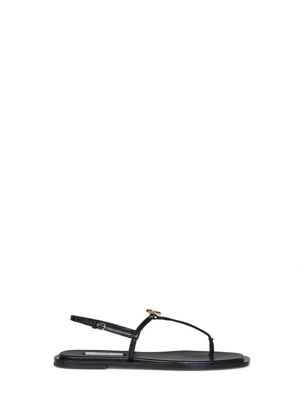 Sandals Nappa Leather T-Strap Black Goat
