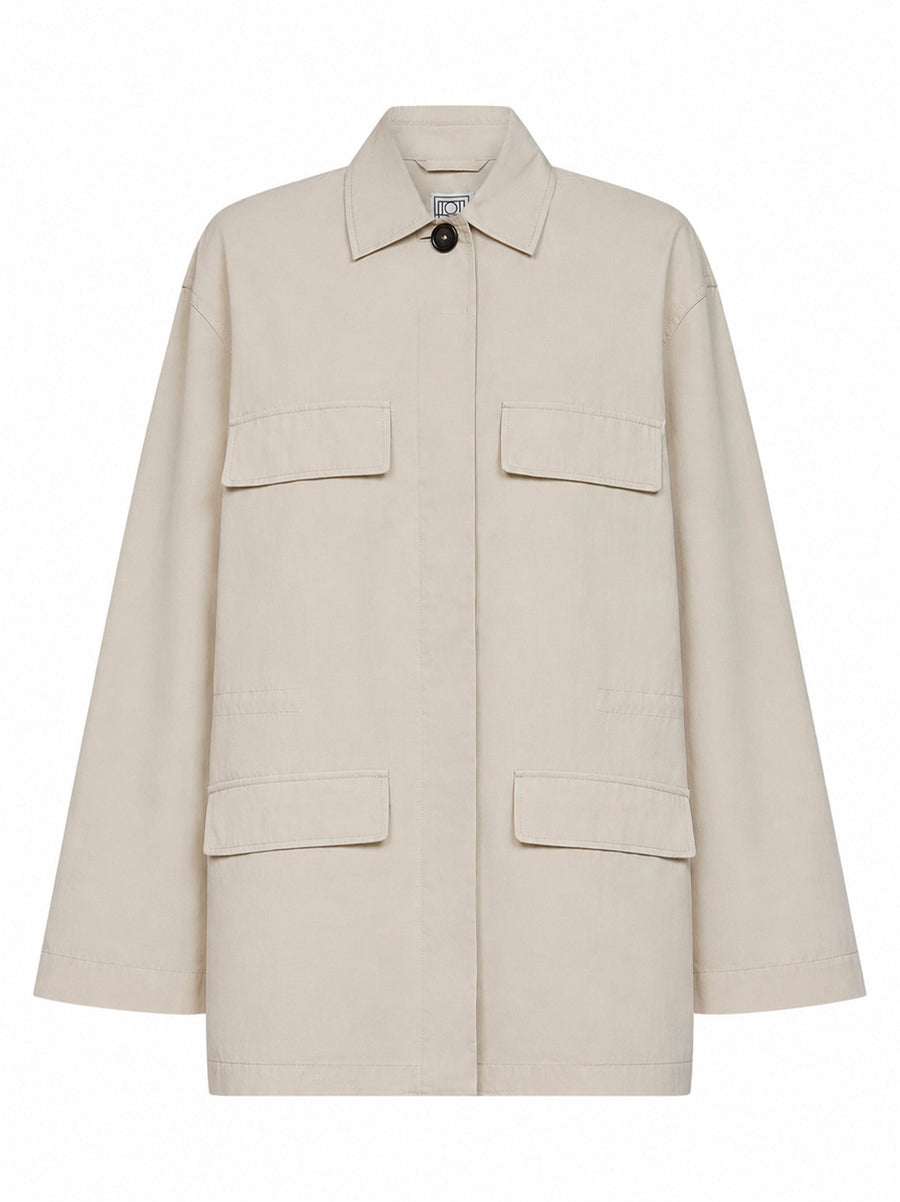 Drawstring Utility Jacket Beige Organic Cotton Bomber