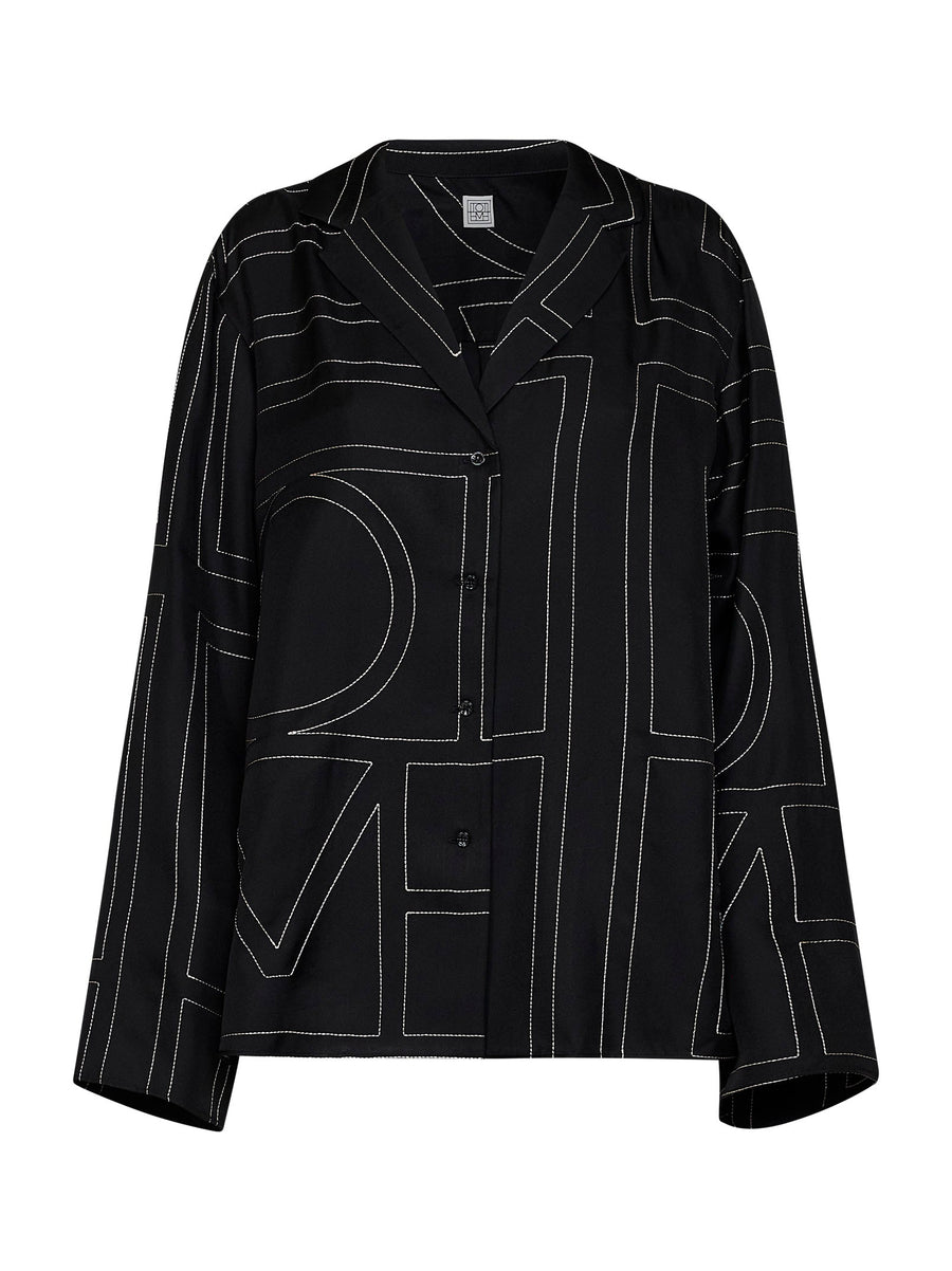 Silk Pj Shirt Black Monogram
