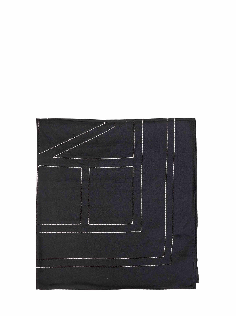 Silk Scarf With Embroidered Monogram, Black