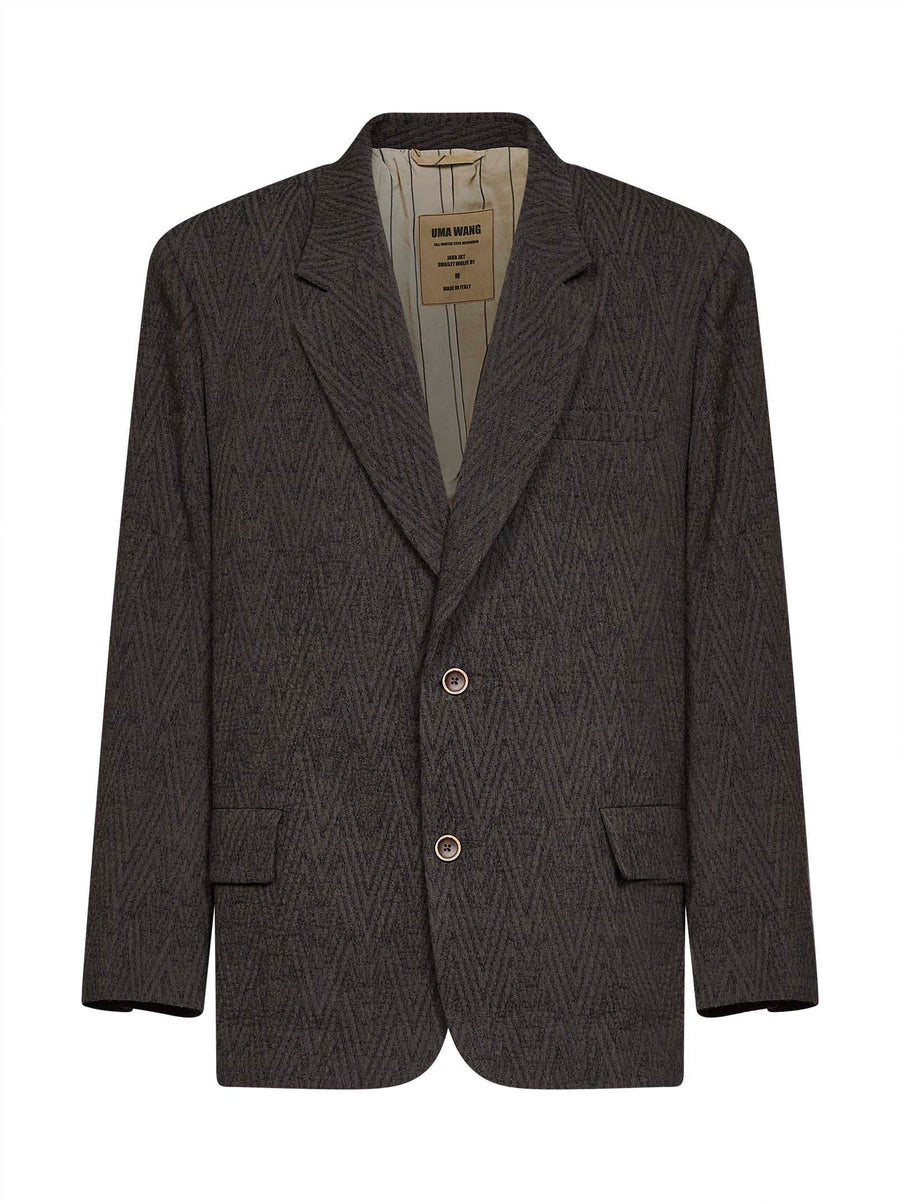 Blazer Java Chevron Stretch Wool Brown Virgin Jacket