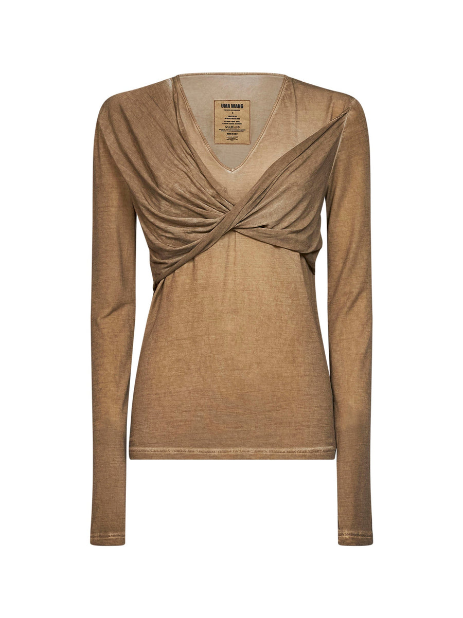 T-Shirt Twisted Jersey Tan Beige Modal Knitwear