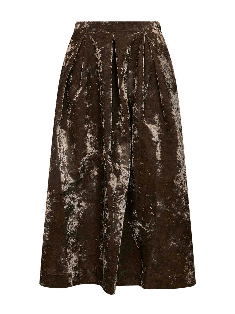 Midi Skirt Gomes Dark Olive Velvet Green Viscose