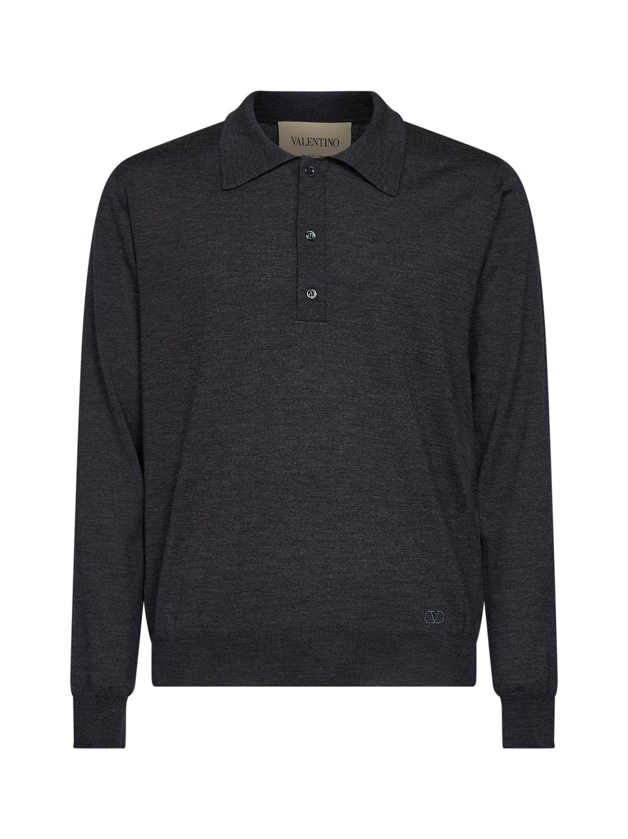 Polo Shirt Dark Grey Wool Cotton