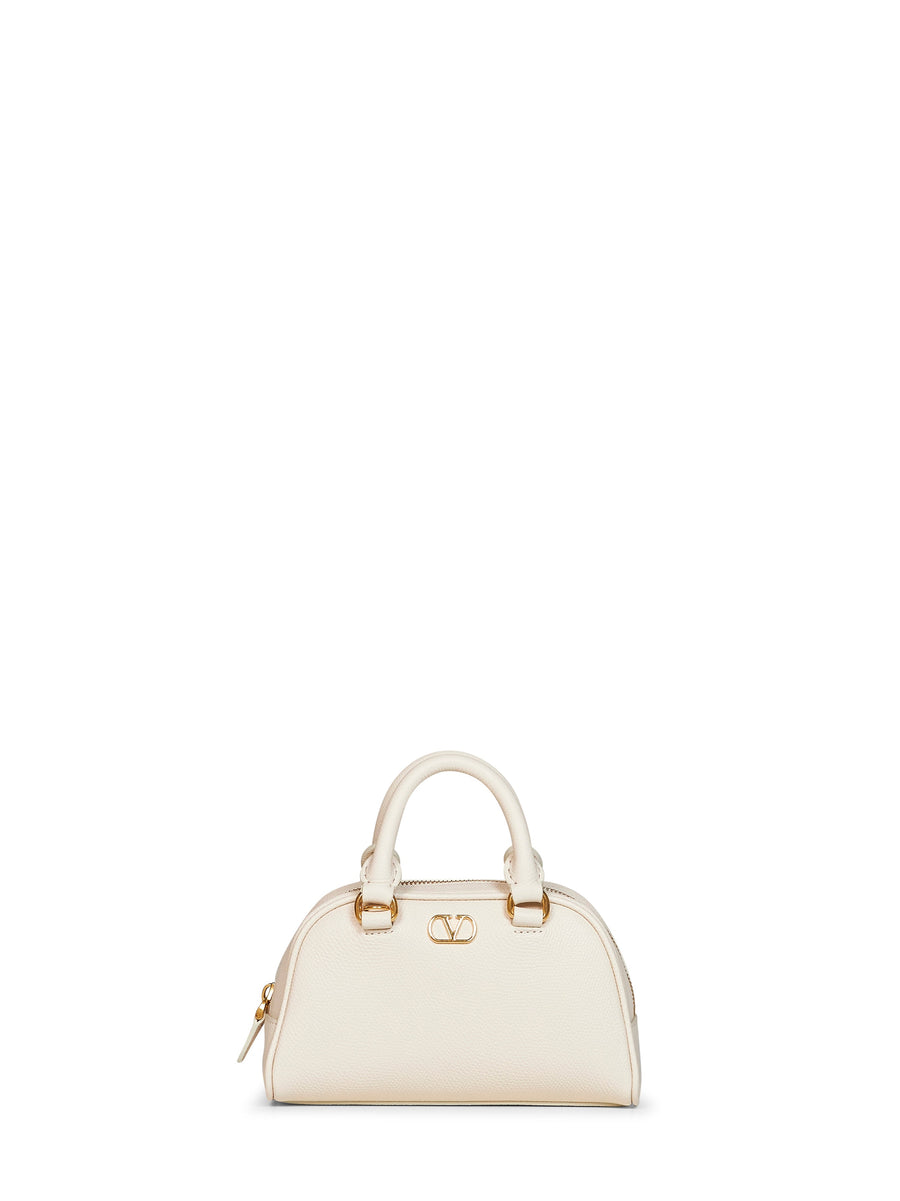 Mini Dome Bag Vlogo Signature Light Ivory Calf Leather Handbags