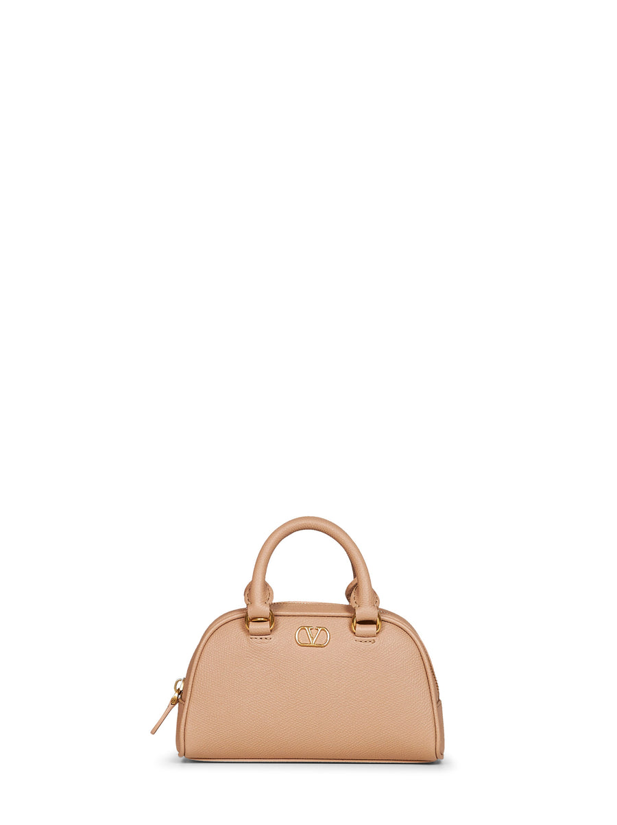 Mini Dome Bag Vlogo Signature Beige Calf Leather Handbags