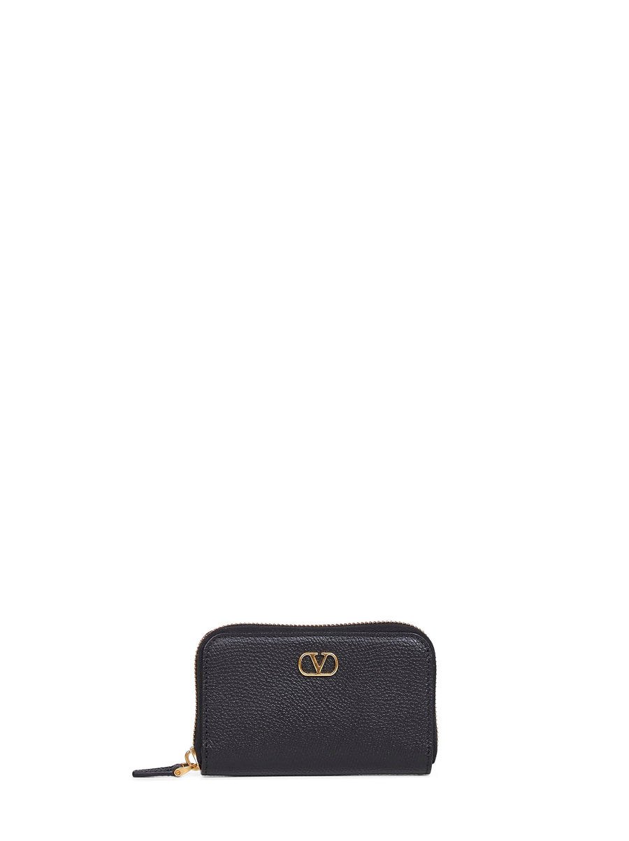 Mini Wallet Vlogo Signature Black Calf Leather & Purses