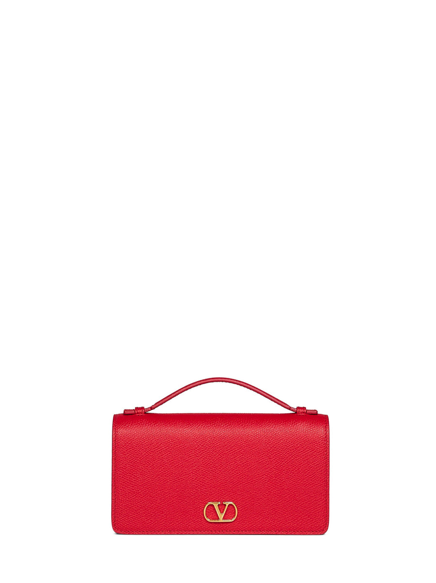 Wallet On Chain Vlogo Signature Red Calf Leather Handbags