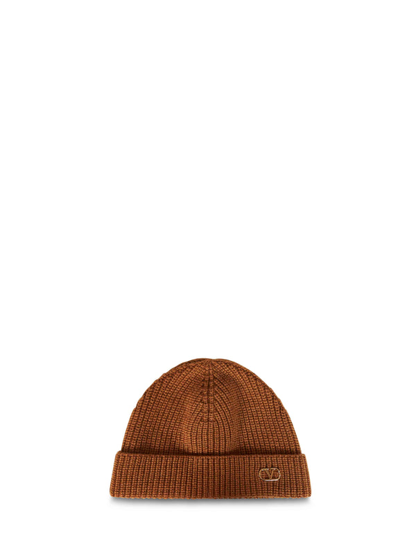 Cashmere Beanie Vlogo Signature Camel Brown Hat