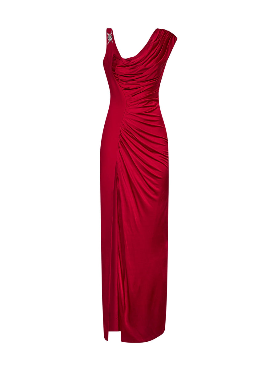 Draped Long Dress Red Viscose