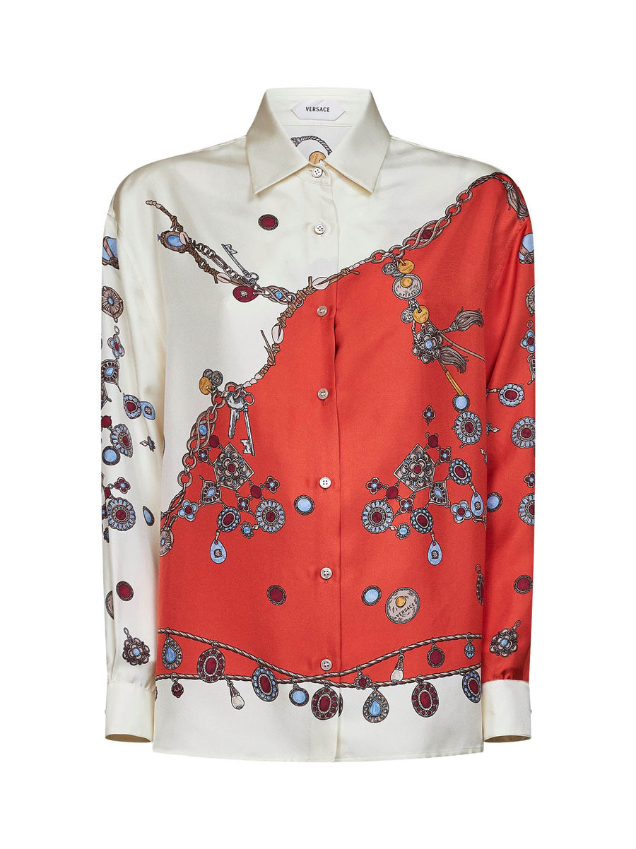 Shirt — Printed Silk Twill, Orange Multicolour