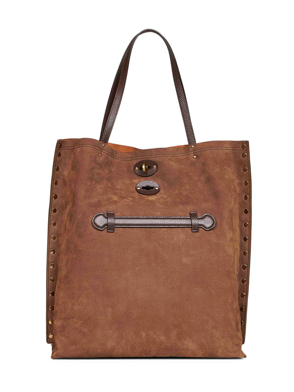 Tote Bag Aspasso Brown Bovine Leather Handbags