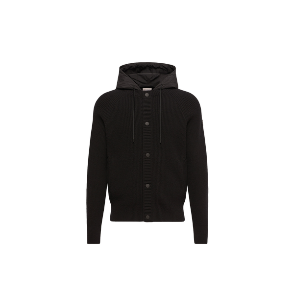 Moncler Ribbed Wool Hooded Jacket — Black