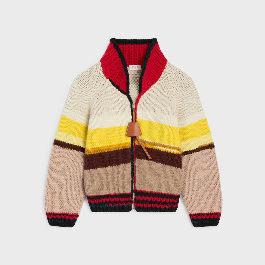 Celine Striped Color-Block Knit Cardigan — Multicolor