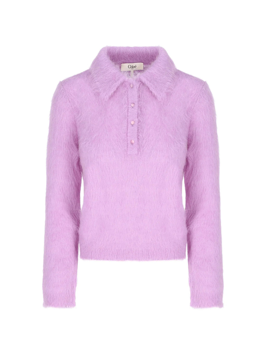Chloé Brushed Alpaca Polo Sweater — Purple