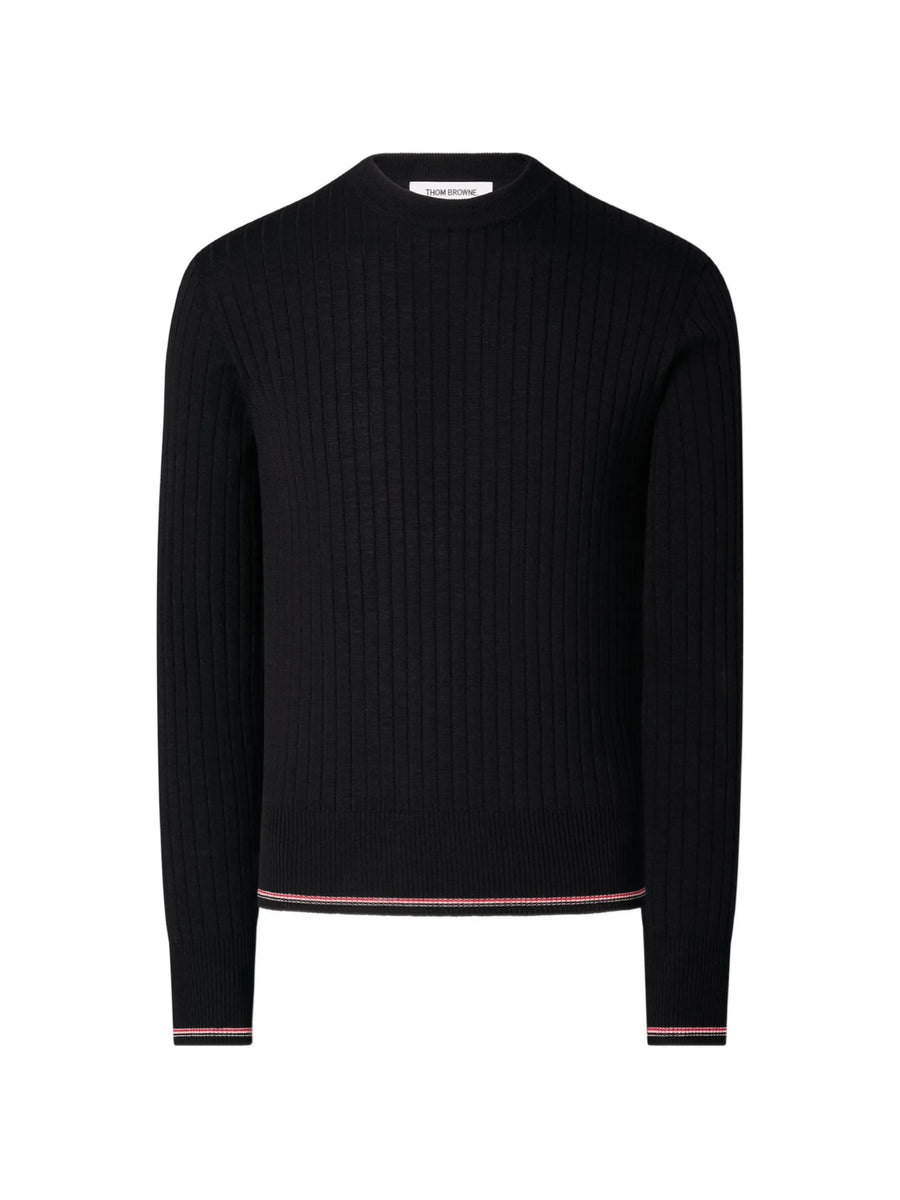 Thom Browne كنزة صوف ميرينو مضلّعة أسود