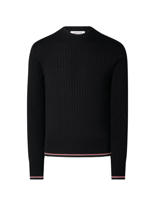 Thom Browne كنزة صوف ميرينو مضلّعة أسود