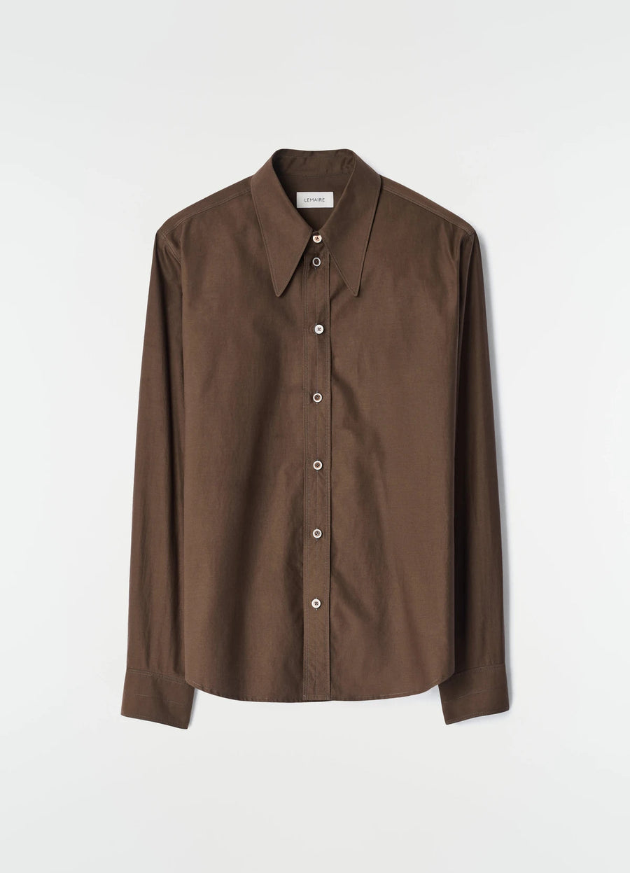 Lemaire Pointed-Collar Cotton Shirt — Brown