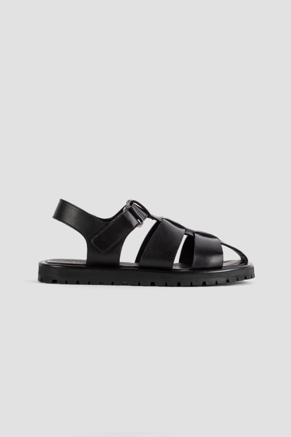 Studio Nicholson smooth black leather sandal in black