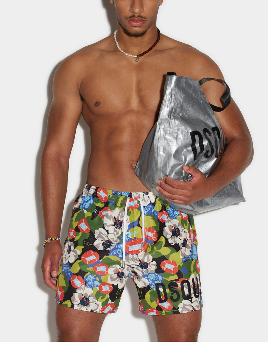 Dsquared2 Floral Logo Print Swim Shorts — Multicolor