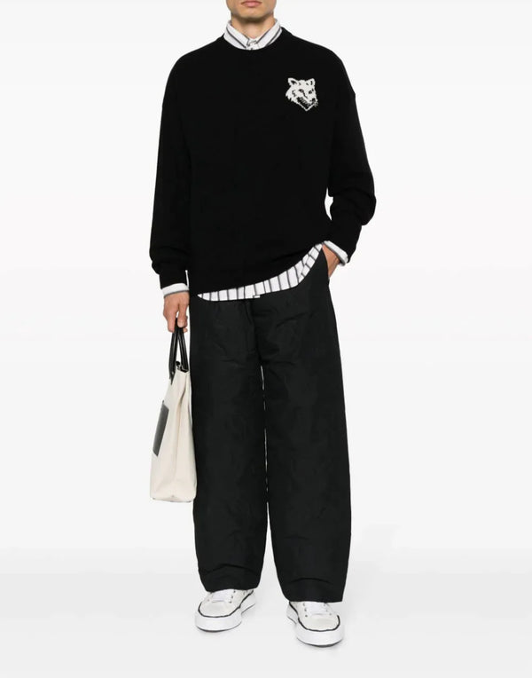 Maison Kitsunã© Fox Head Intarsia Logo Sweater — Black