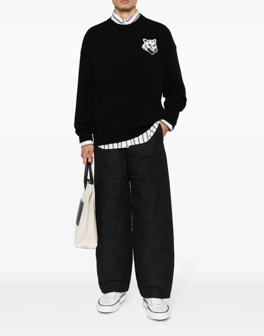 Maison Kitsunã© Fox Head Intarsia Logo Sweater — Black