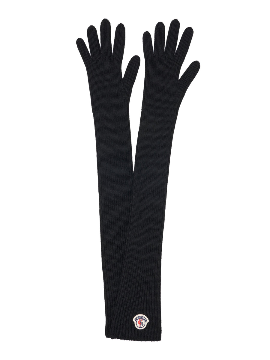 Moncler Logo Patch Virgin Wool Gloves — Black