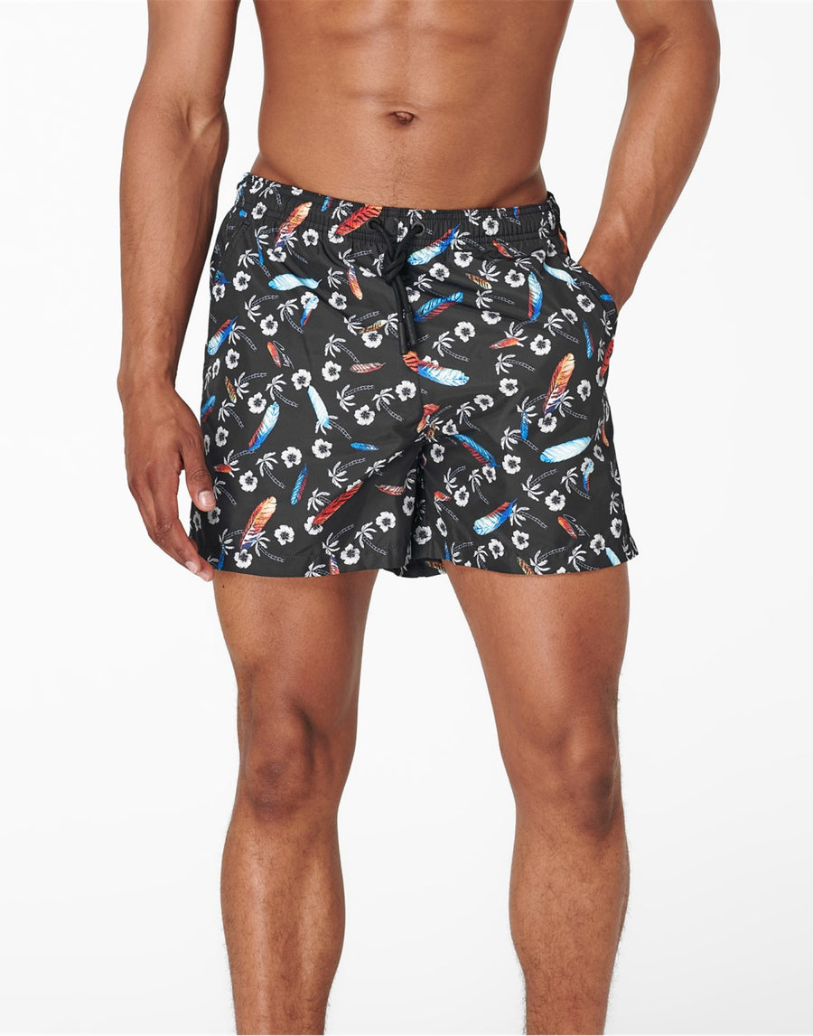 Marcelo Burlon Hawaii Print Swim Shorts — Black