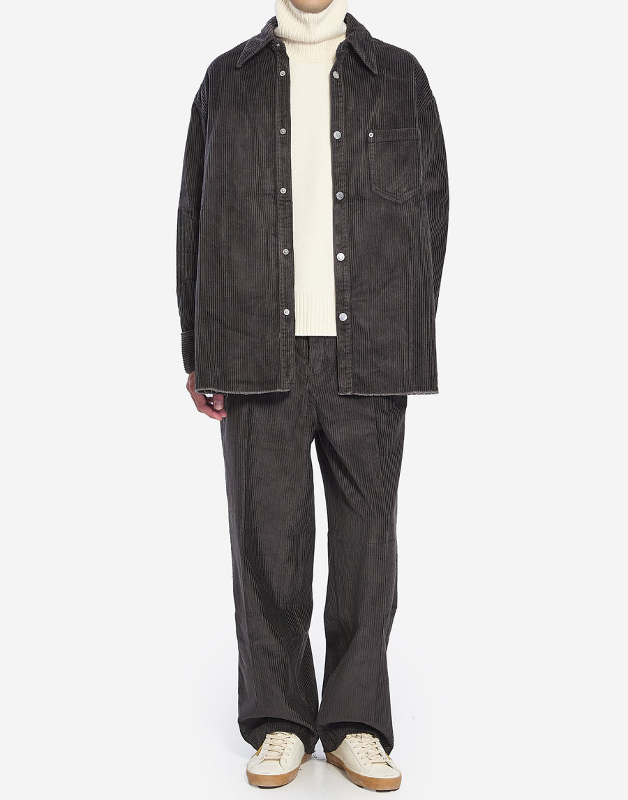 AMI Paris Logo Patch Corduroy Overshirt — Gray