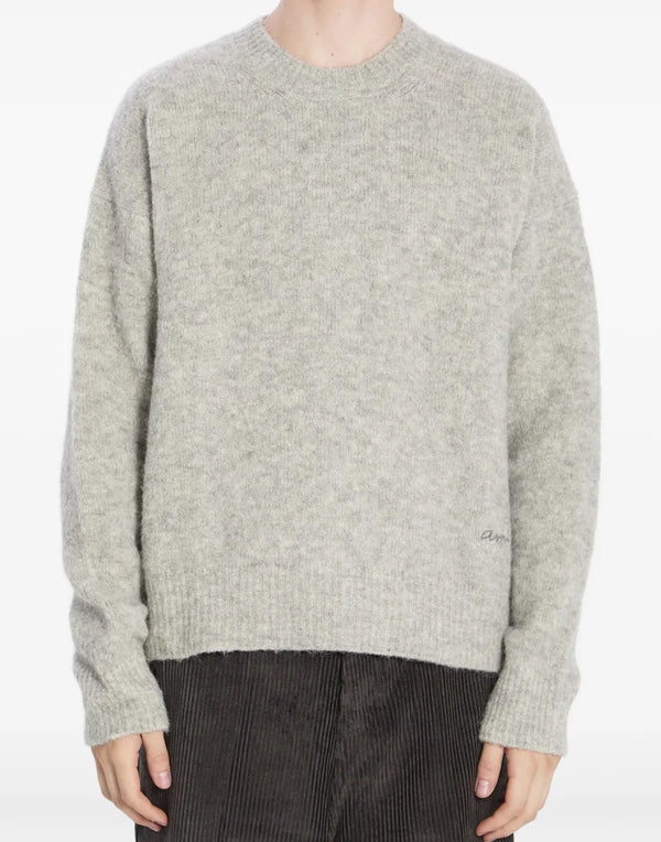 AMI Paris Embroidered Logo Alpaca Sweater — Gray