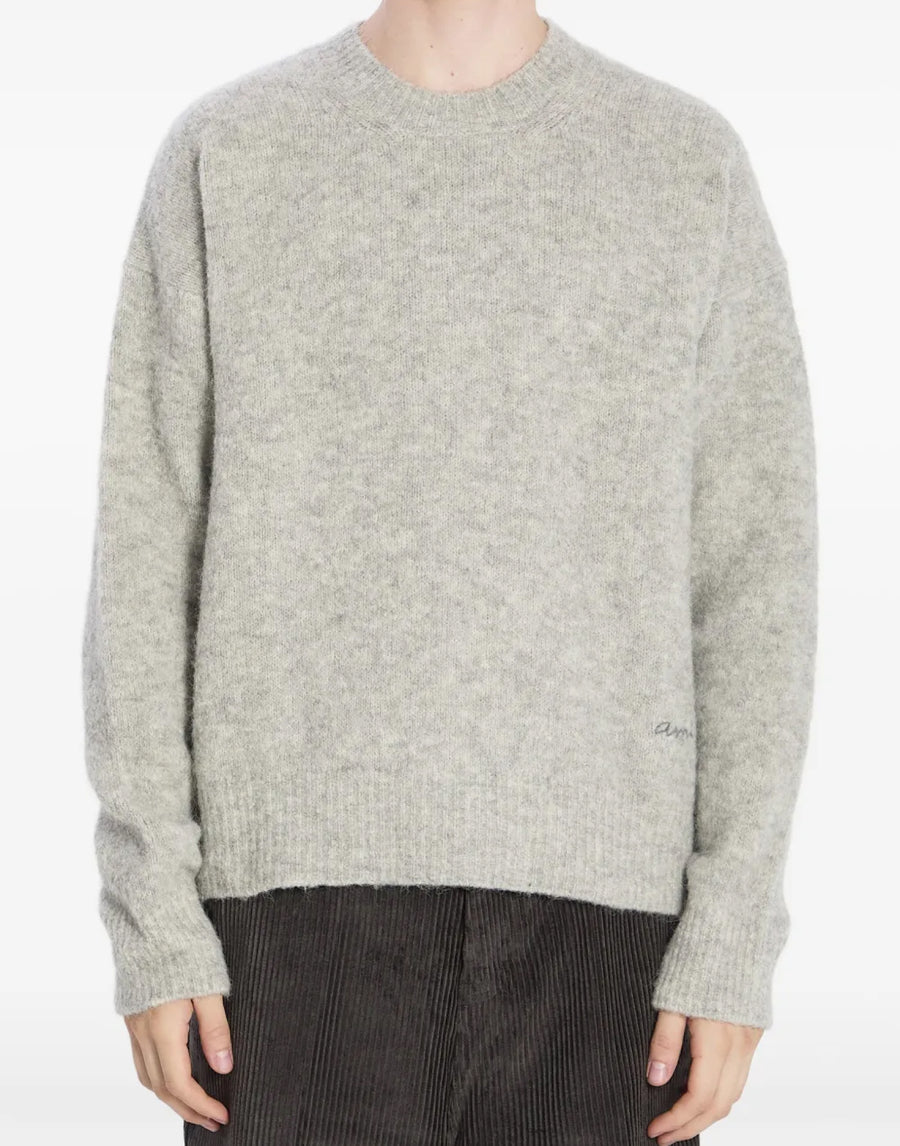 AMI Paris Embroidered Logo Alpaca Sweater — Gray