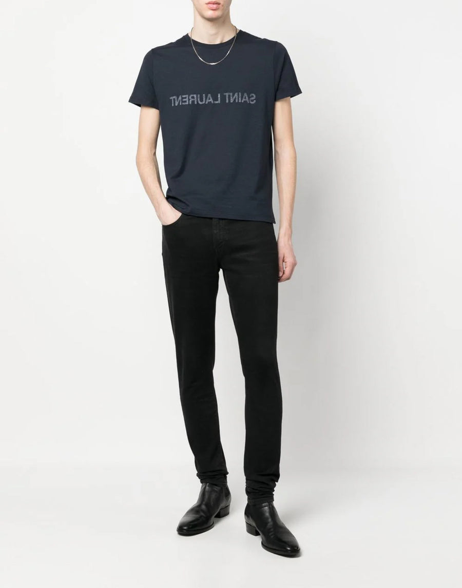 Saint Laurent Reverse Logo Print T-Shirt — Blue