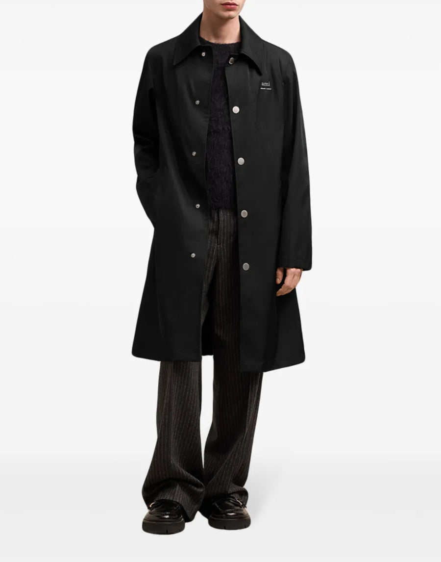 AMI Paris Technical Twill Logo Raincoat — Black