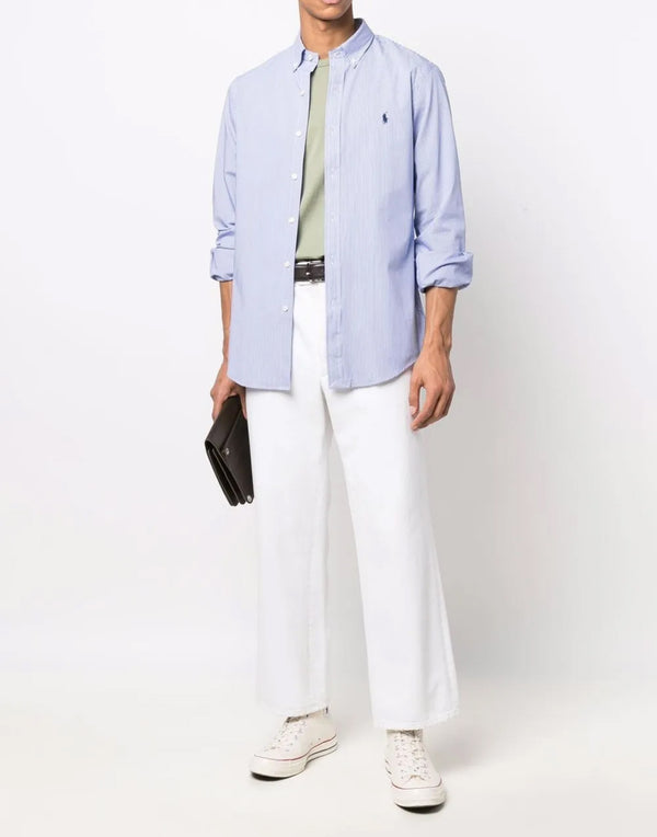 Polo Ralph Lauren Striped Slim-Fit Poplin Shirt — Blue