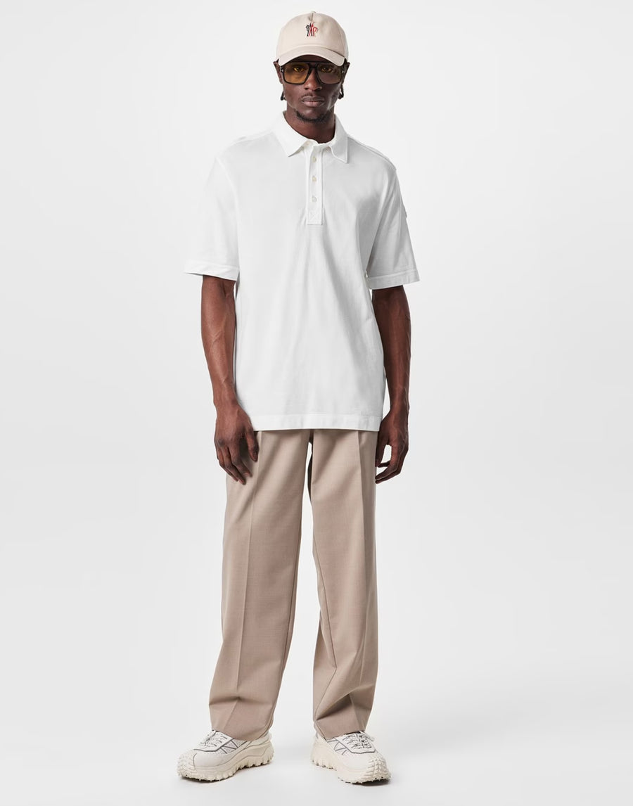 Moncler Logo Patch Cotton Polo Shirt — White