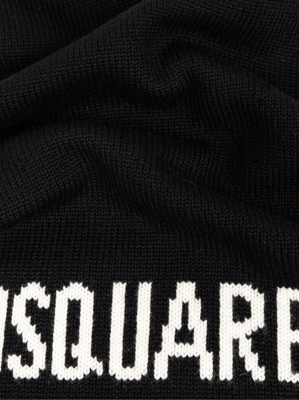 Dsquared2 Logo Intarsia Knit Wool Scarf — Black