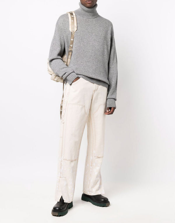 Off-White Knit Turtleneck Sweater — Gray