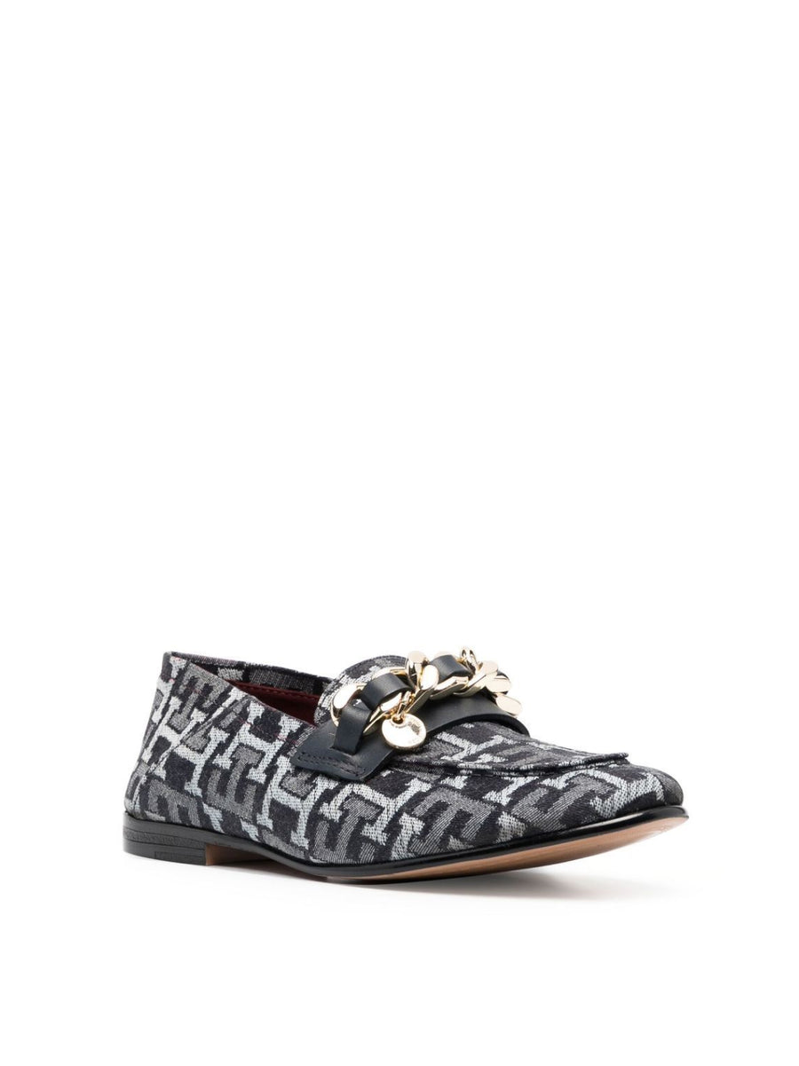 Tommy Hilfiger Chain Detail Monogram Denim Loafer — Blue