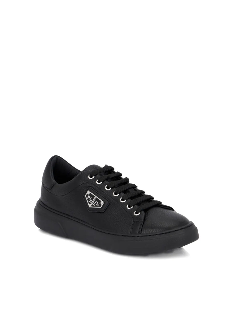 Philipp Plein Logo-Embroidered Leather Sneakers — Black