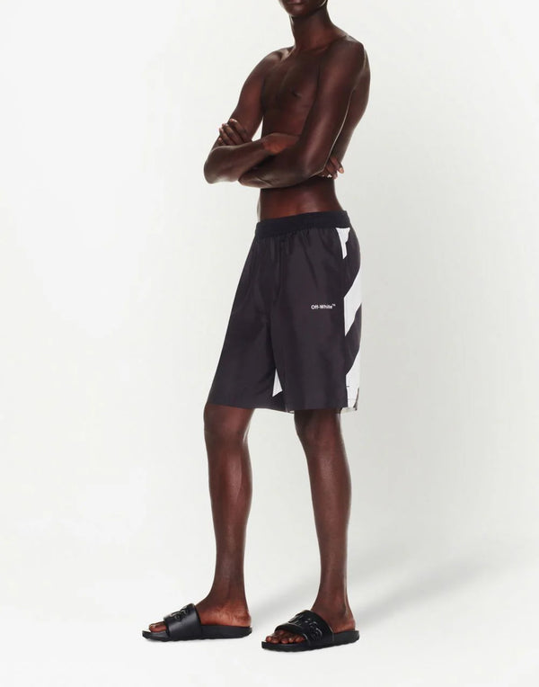 Off-White Diagonal Logo Surfer Swim Shorts — Black