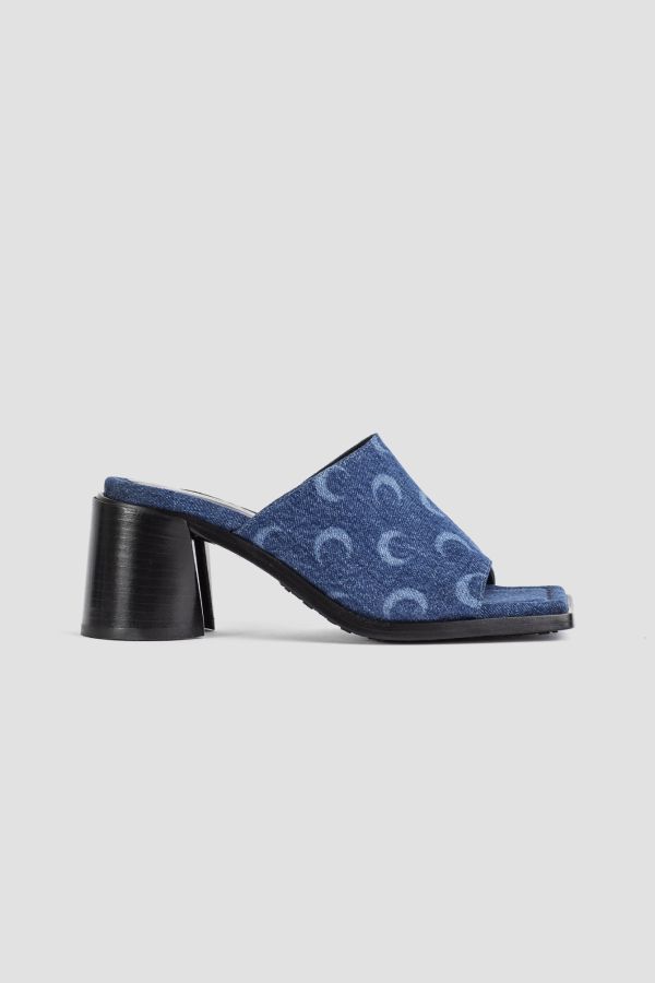 Marine Serre Deadstock regenerated denim mule in blue