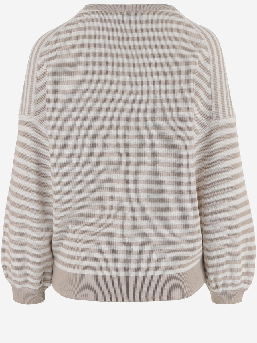 Knit Cotton Striped Beige Knitwear