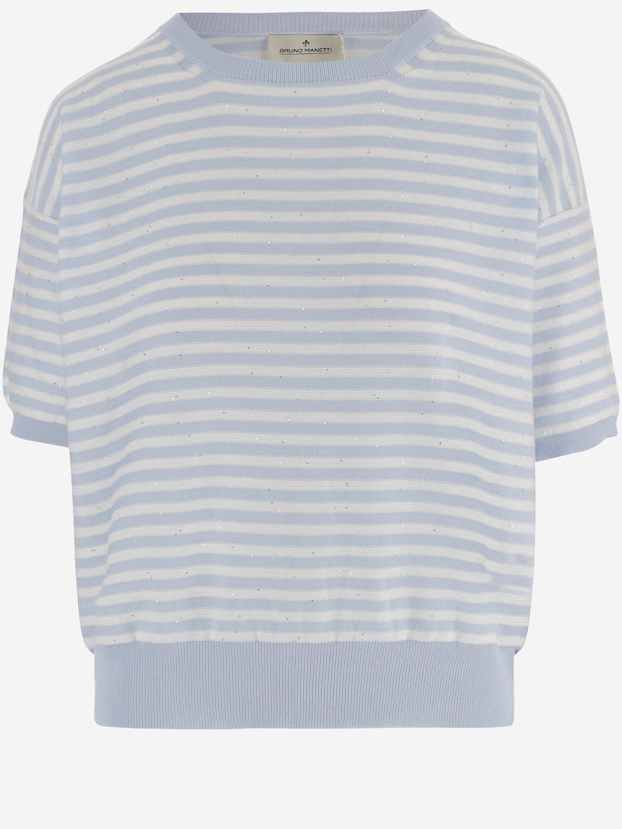 Striped Cotton Sweater Light Blue