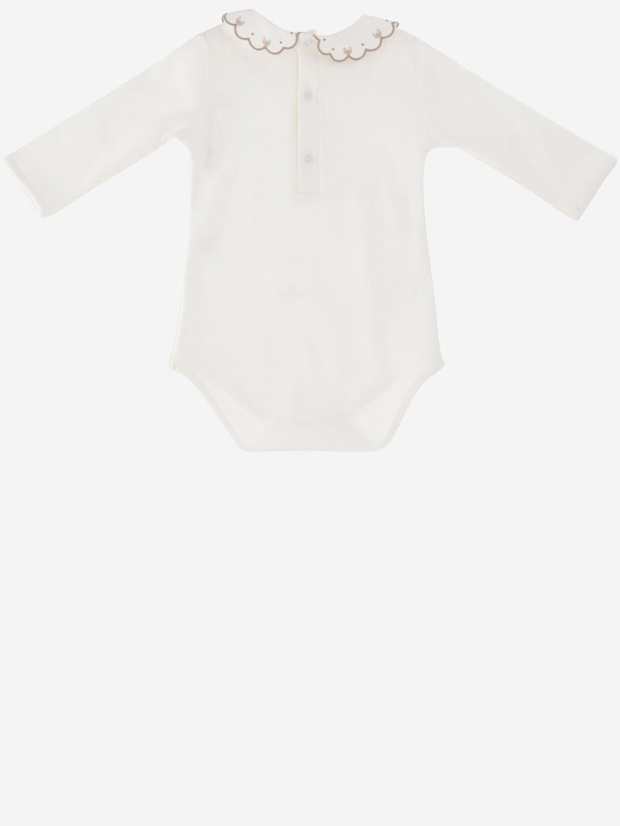 Cotton Bodysuit With Embroidered Collar White Babygrow Sets