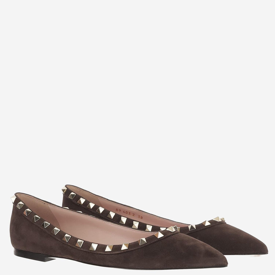 Ballet Flats Rockstud Dark Brown Suede